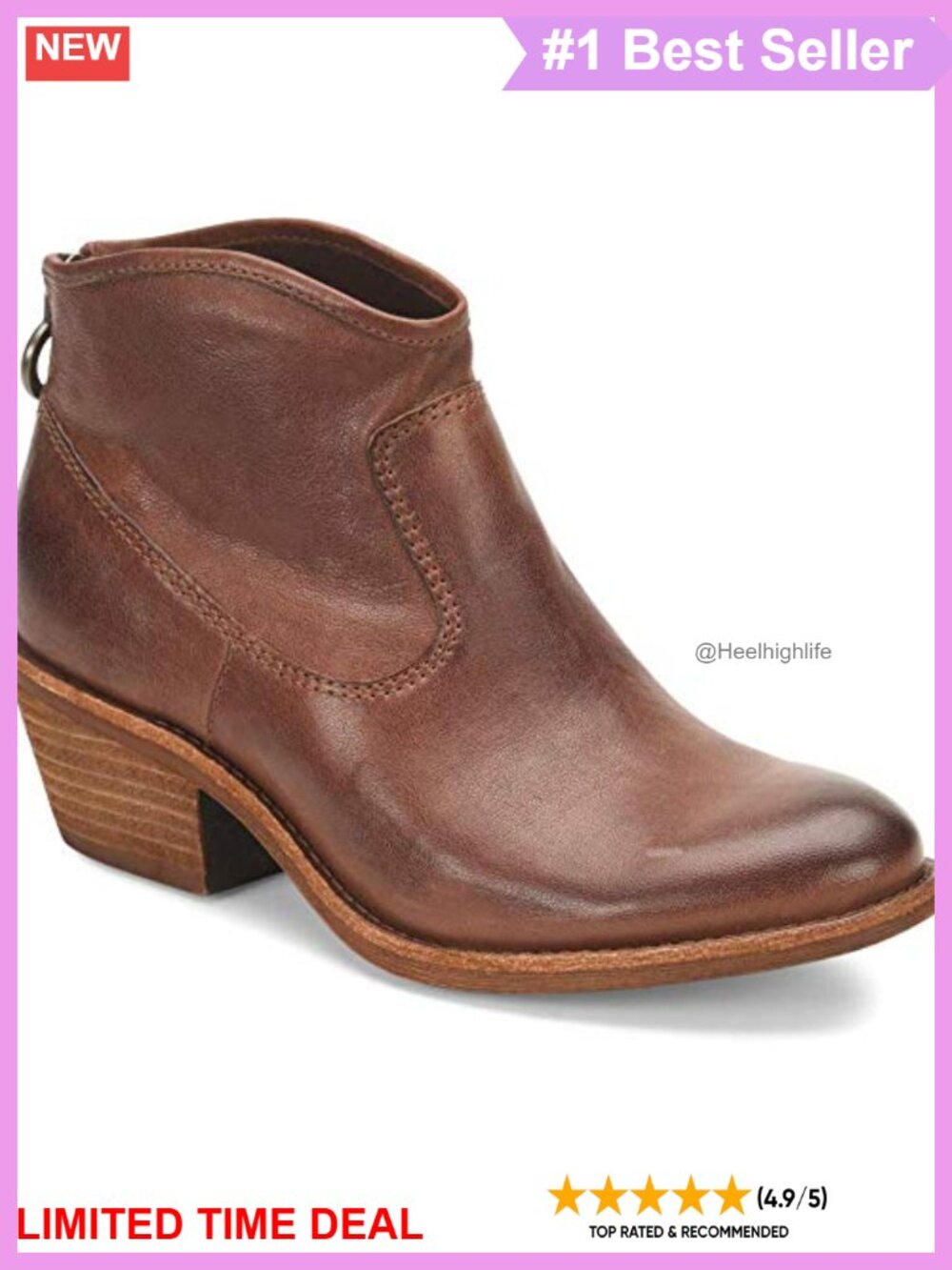 Italian Leather Ankle Booties Western Almond Toe Block Heel